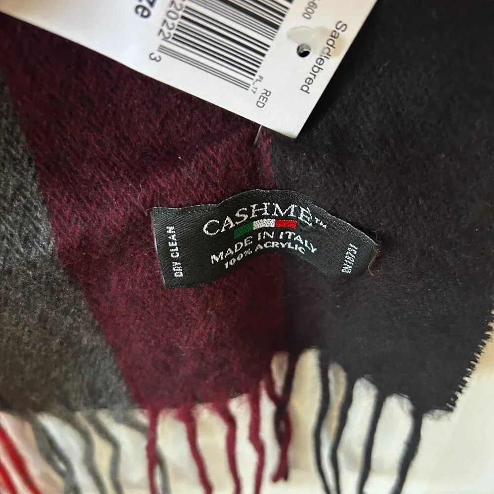Cashme Scarf Made in Italy Gray Maroon Striped‎ NWT Cozy